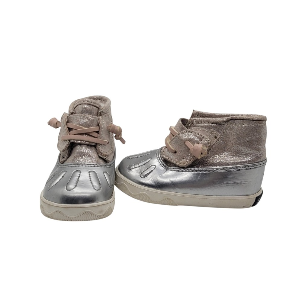 Sperry Icestorm Crib Metallic Silver Glitter Duck Boots Infant Size 3M